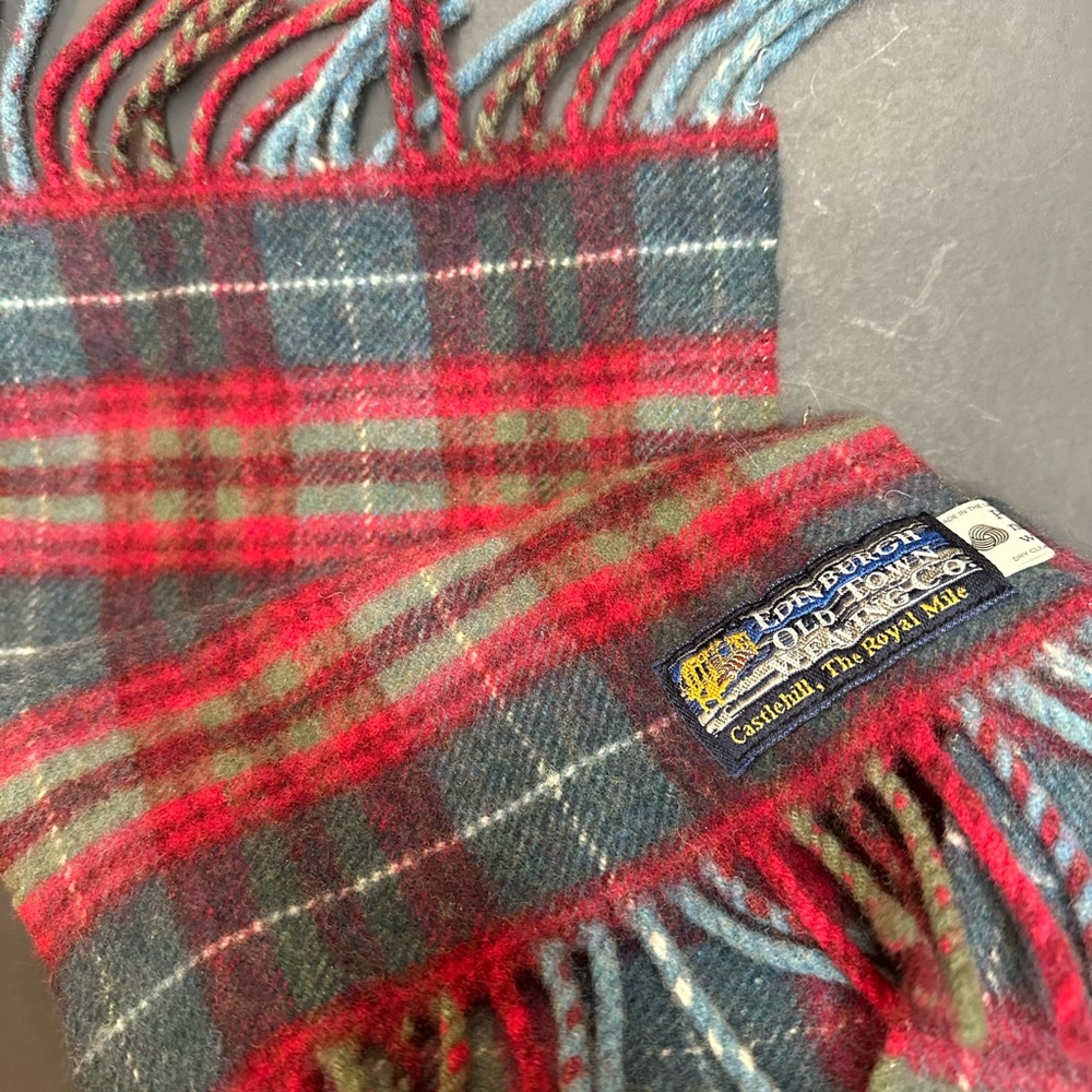 Vintage Edinburgh Pure Wool Scarf Red Tartan Plaid Fringe 61” Made UK Holiday - Picture 3 of 11